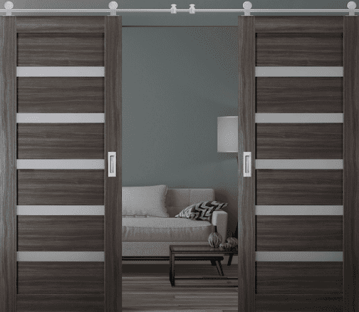 DOUBLE BARN DOOR LEORA VETRO GRAY OAK